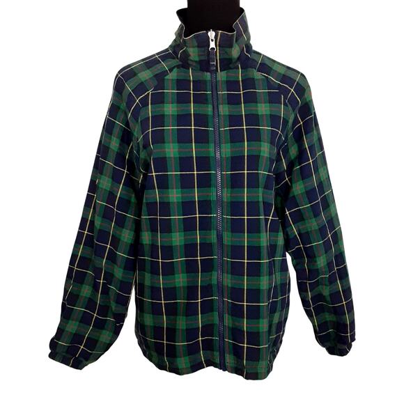 Vintage 80s Tartan Plaid Funnel Neck Jacket Reversible Full Zip Windbreaker Sz M - Picture 1 of 15